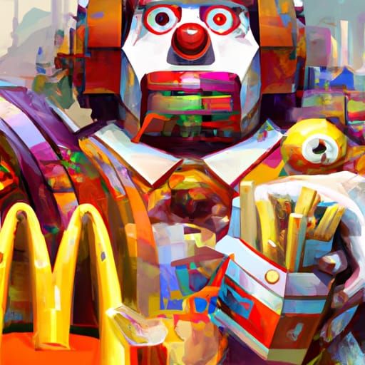 Ronald McDonald Mechas by Ed Emshwiller action painting digi...