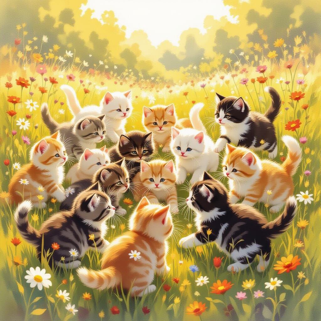 Adorable Kittens Play in Sunny Meadow