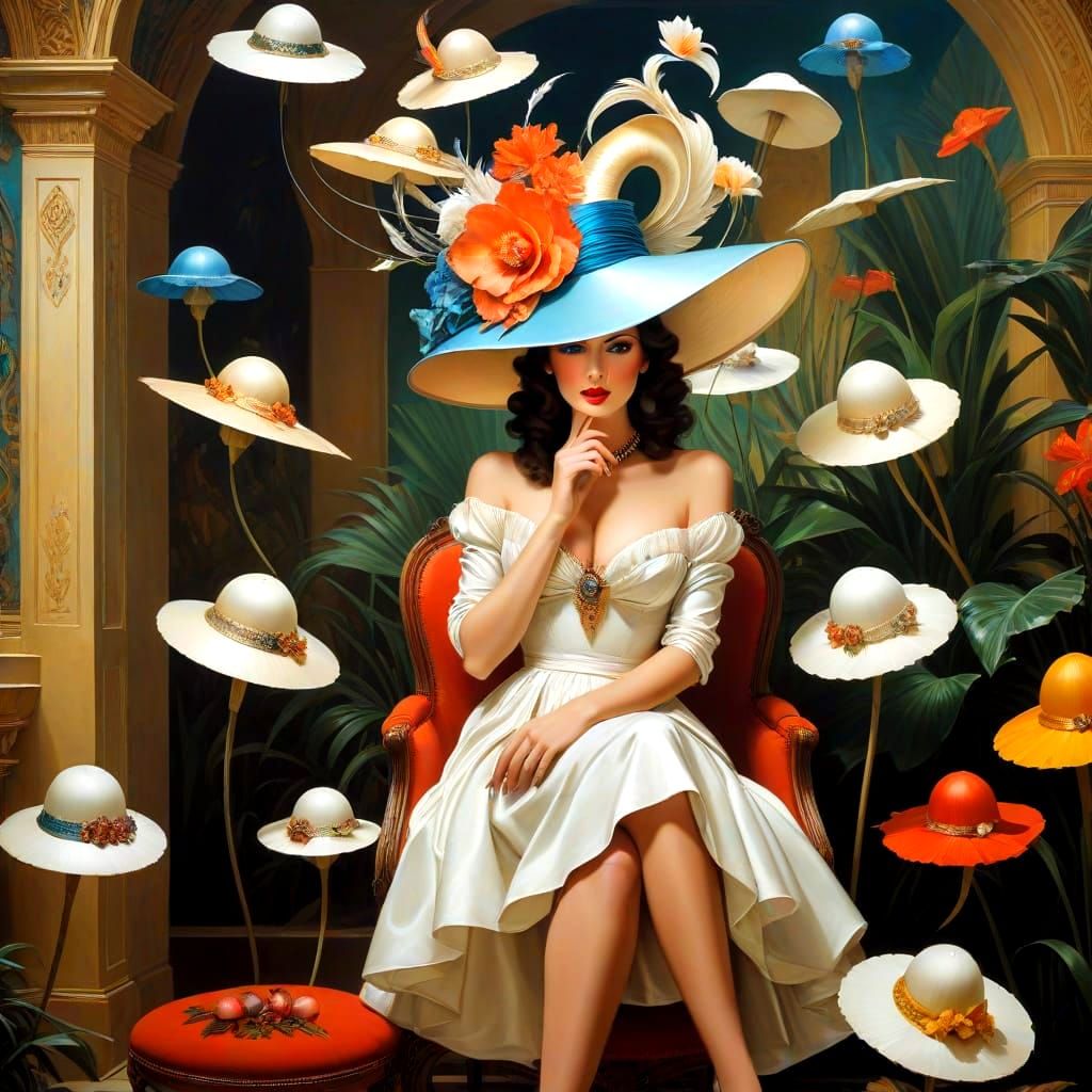 Surreal Lady in Extravagant, Whimsical Hat