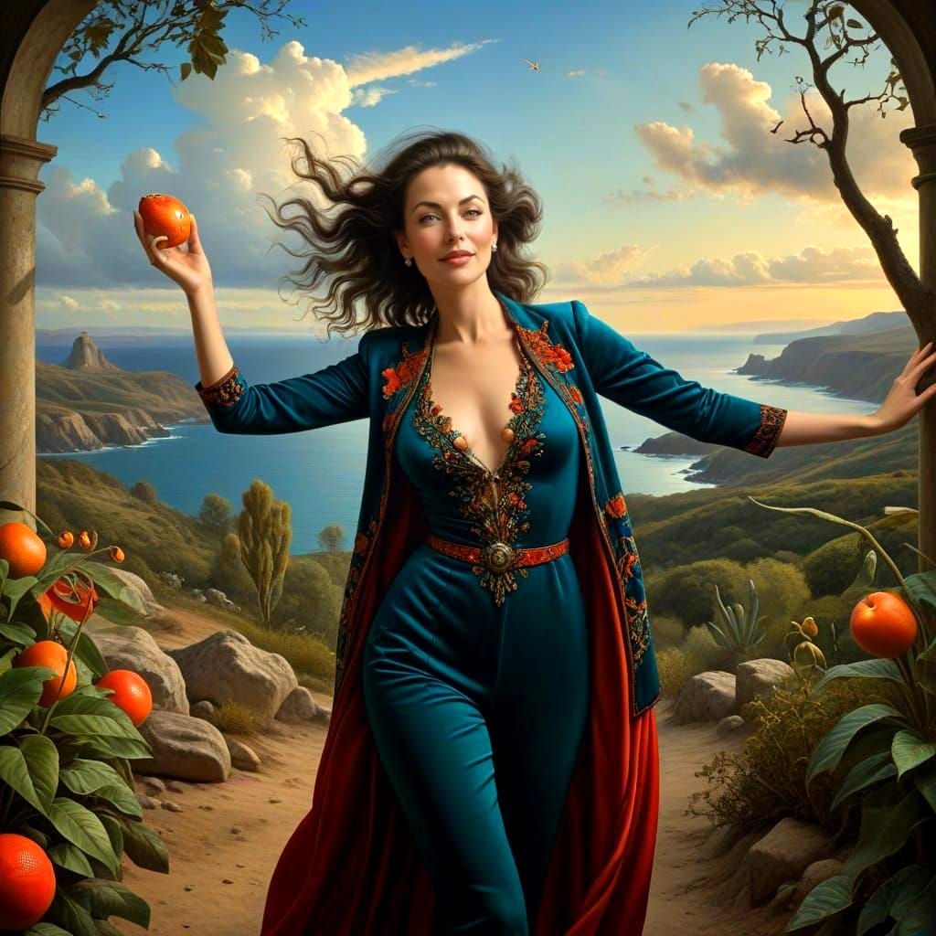 Dynamic Surreal Portrait of a Cheerful Woman