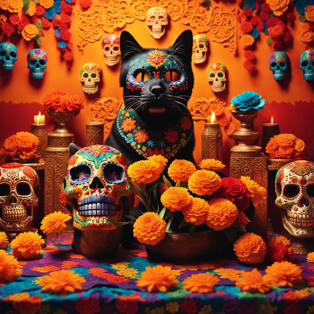 Day of The Dead celebrating the life of a beloved pet cat 