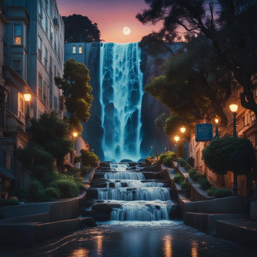 A waterfall flowing through a street