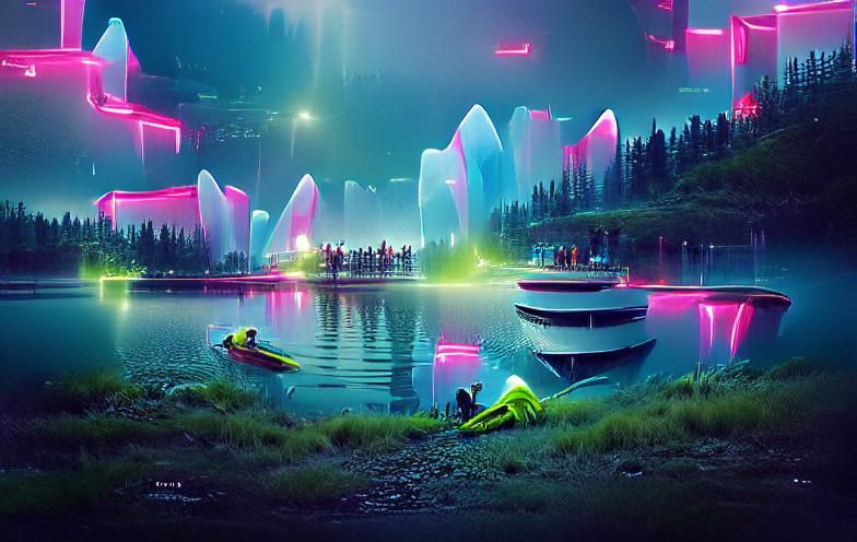 Futuristic luminous lake by Vincent Di Fate and Beeple Behance HD ...