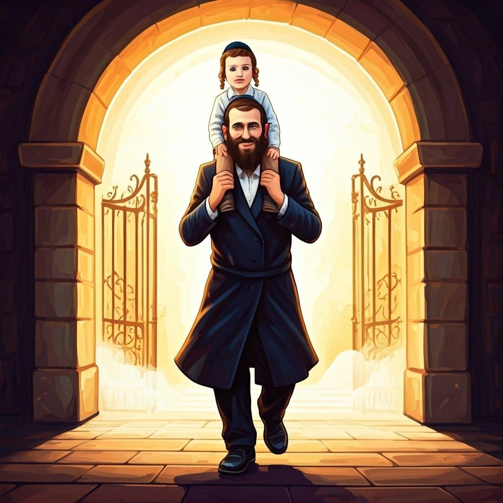 Joyful Hasidic Father and Child Illustration