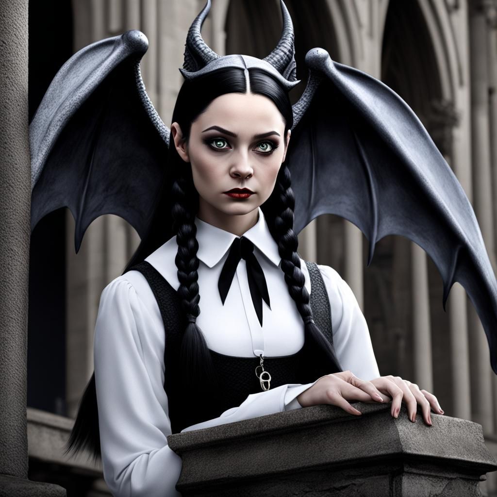 Wednesday Addams as a gargoyle