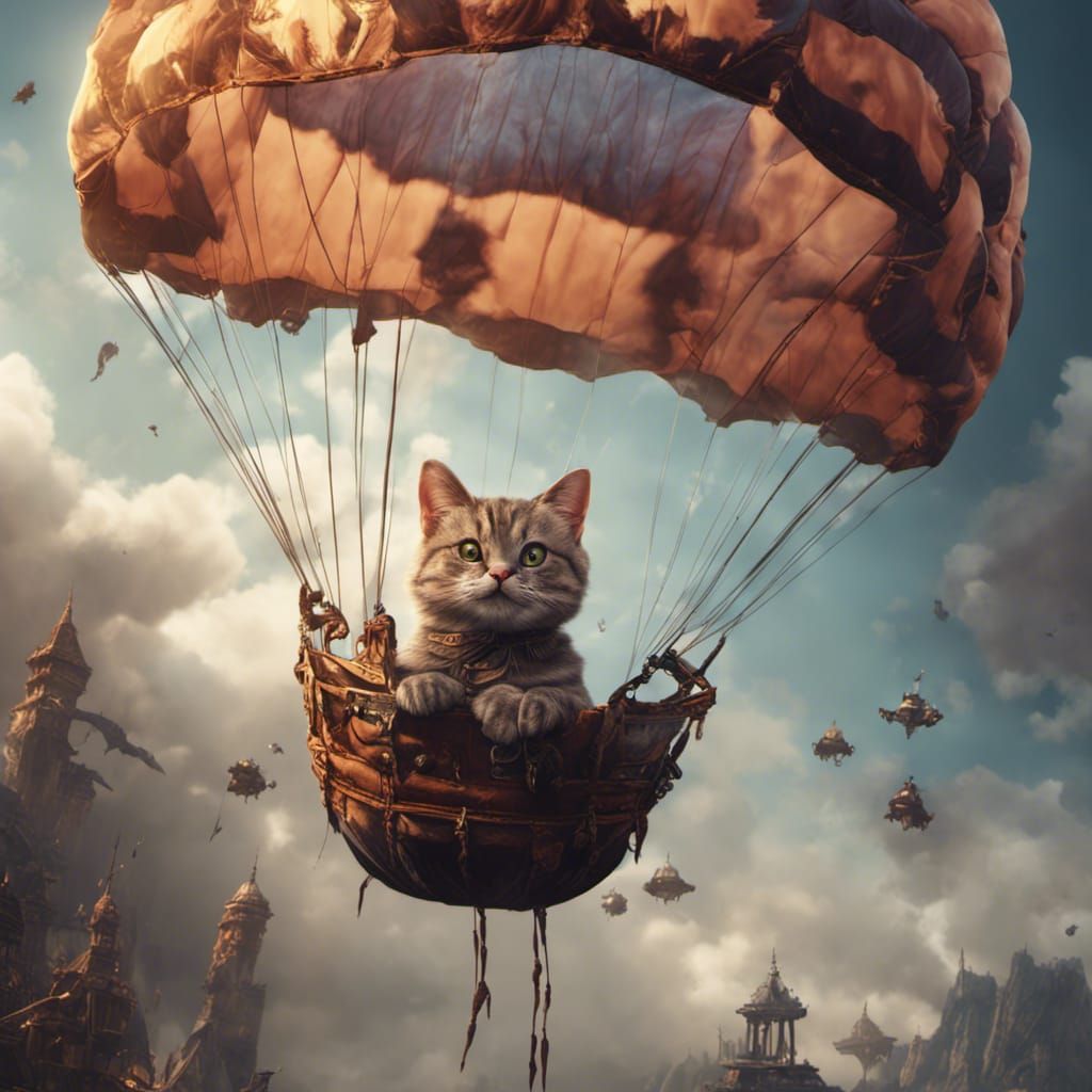 Un gato en un paracaídas