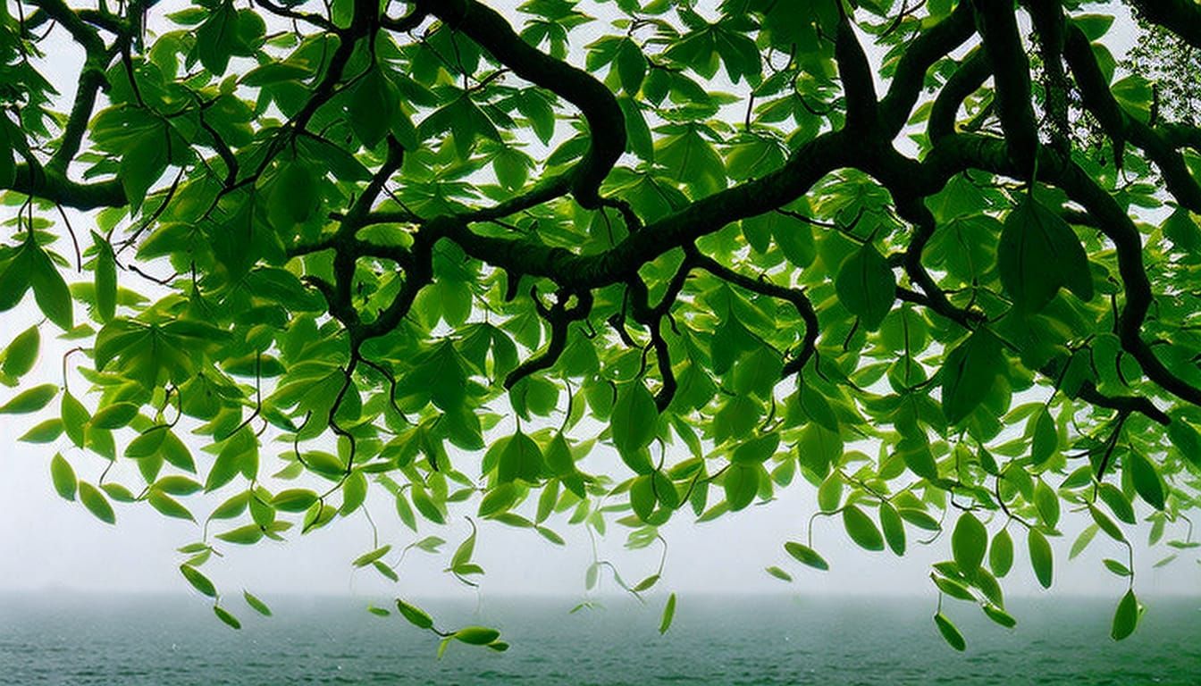 leafs of fish falling from a upside down squid tree growing ...