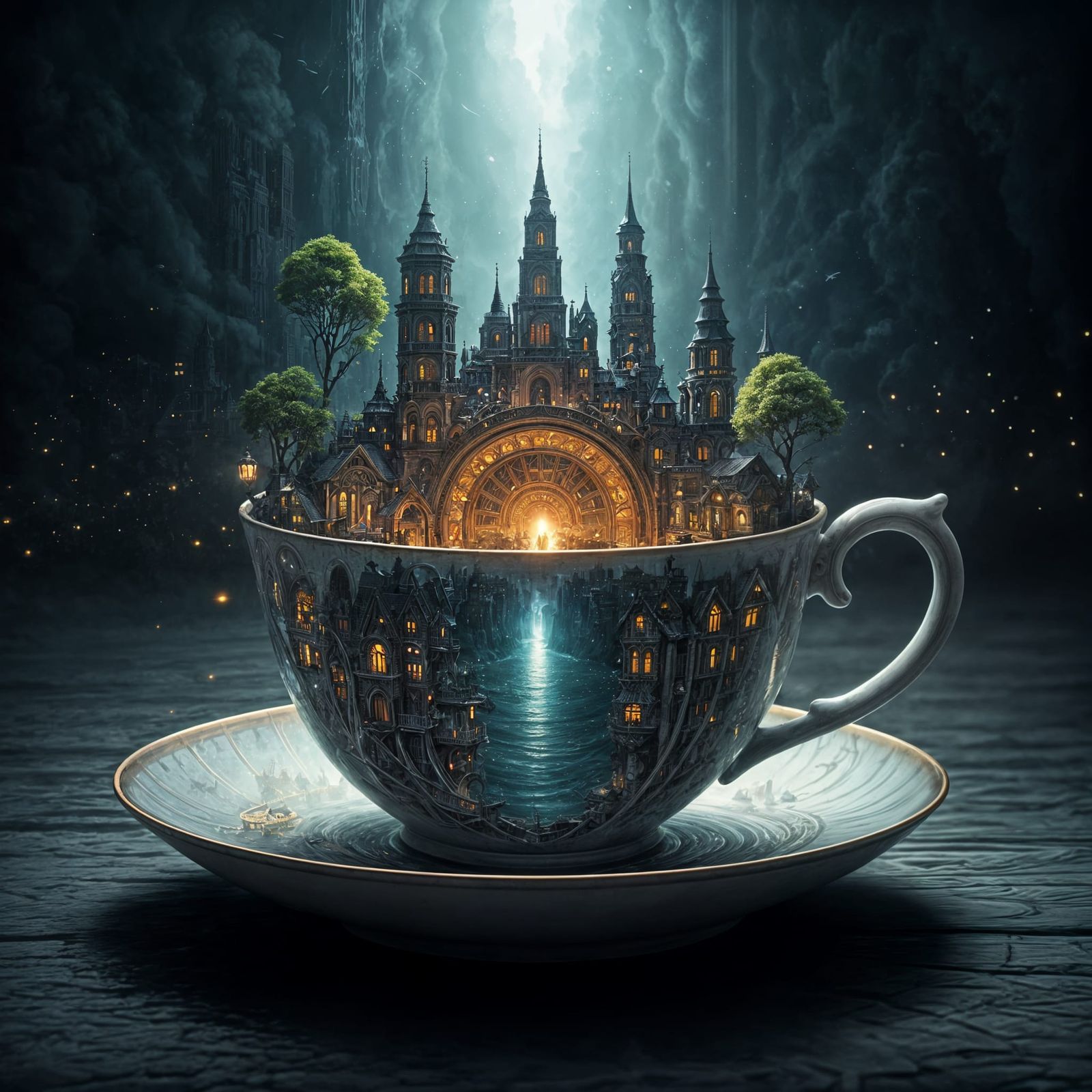 miniature city carved on its outsides a tea cup   by @Inspirationer