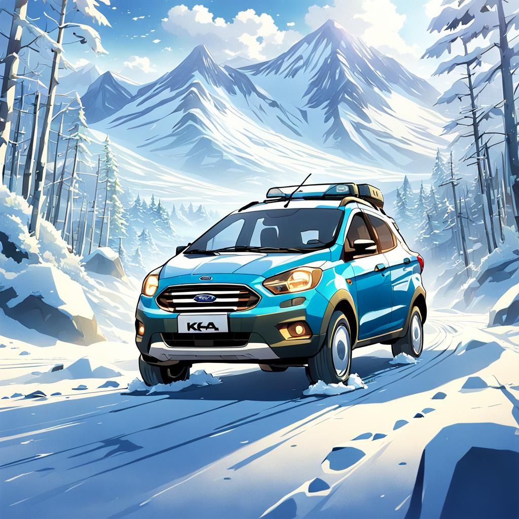 Ford KA artic expedition truck (Anime Key Visual, by Makoto ...