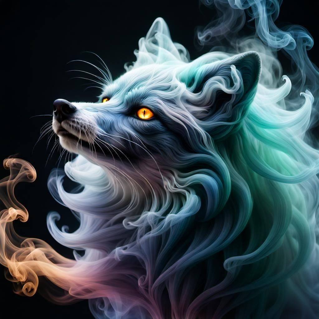 Smoke forms into a spirit fox  by @forge4ward