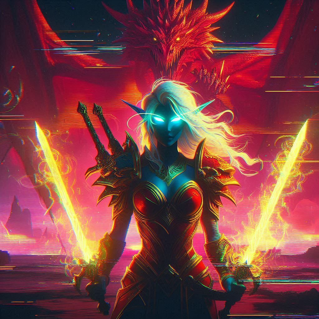 Retro Prompt in Retro Style - Elf and Dragon