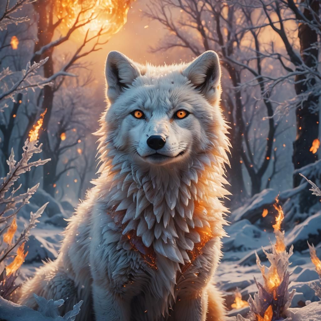Fiery Fox Portrait in a Fantasy Landscape