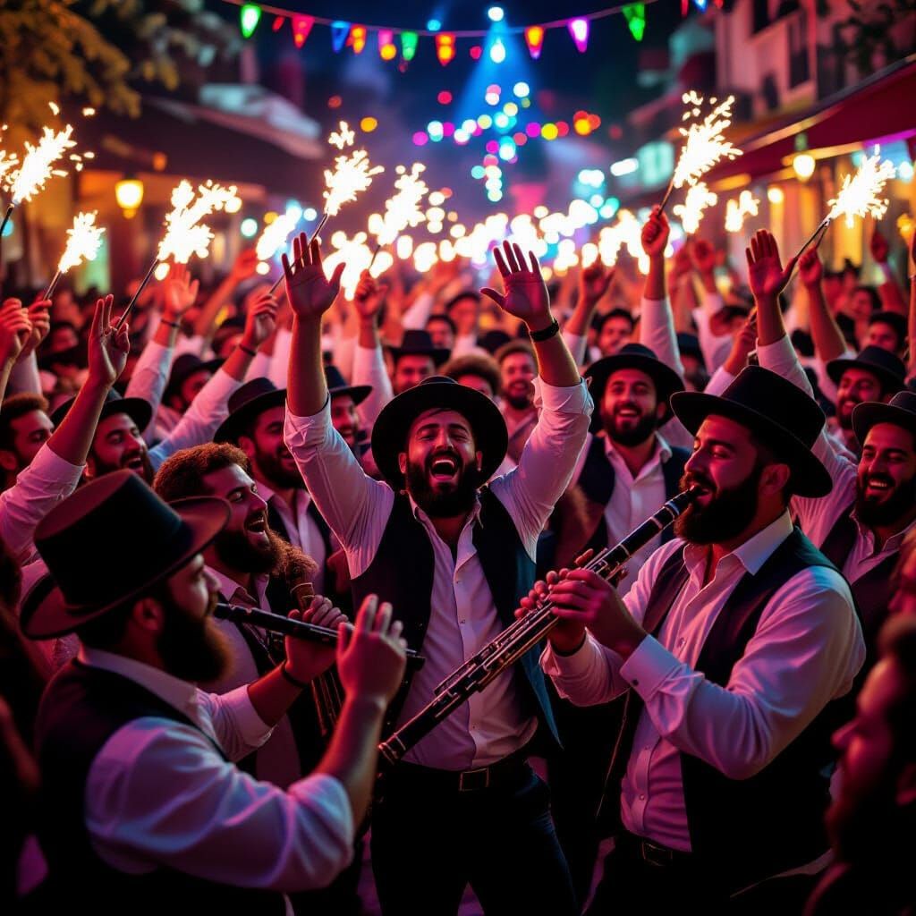 Men Dancing Joyfully at Simchat Beit HaShoeva Celebration
