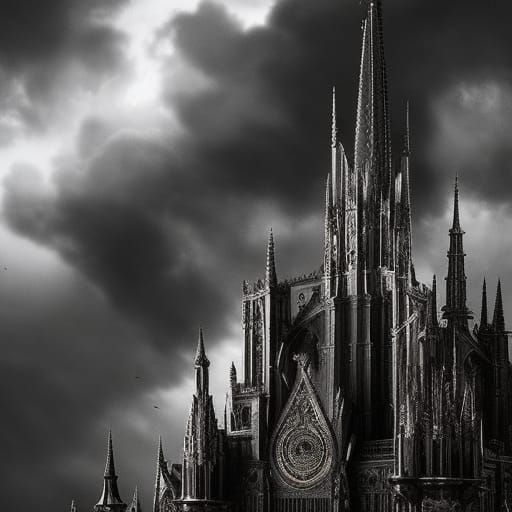 Black & White Ink Drawings Gargoyles lit up by a lightning s...