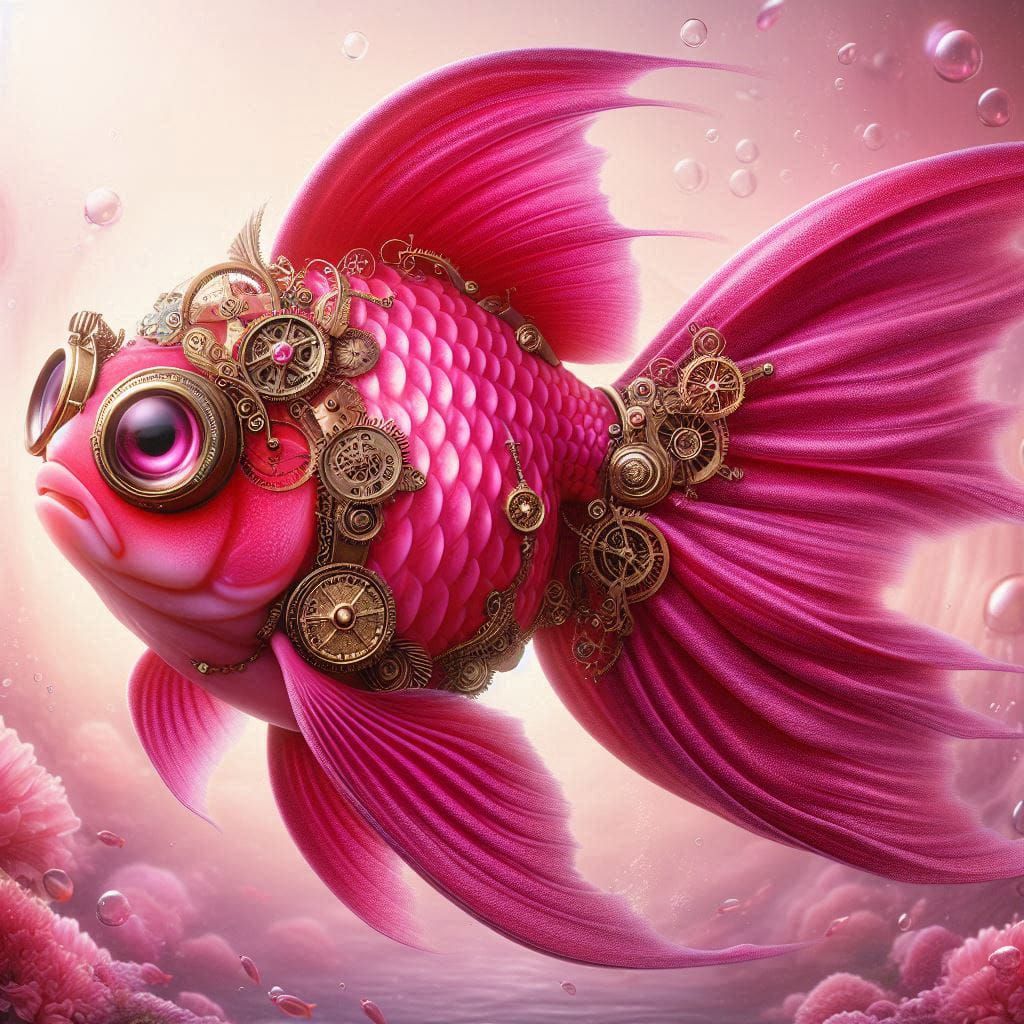 Steampunk pink velvet goldfish