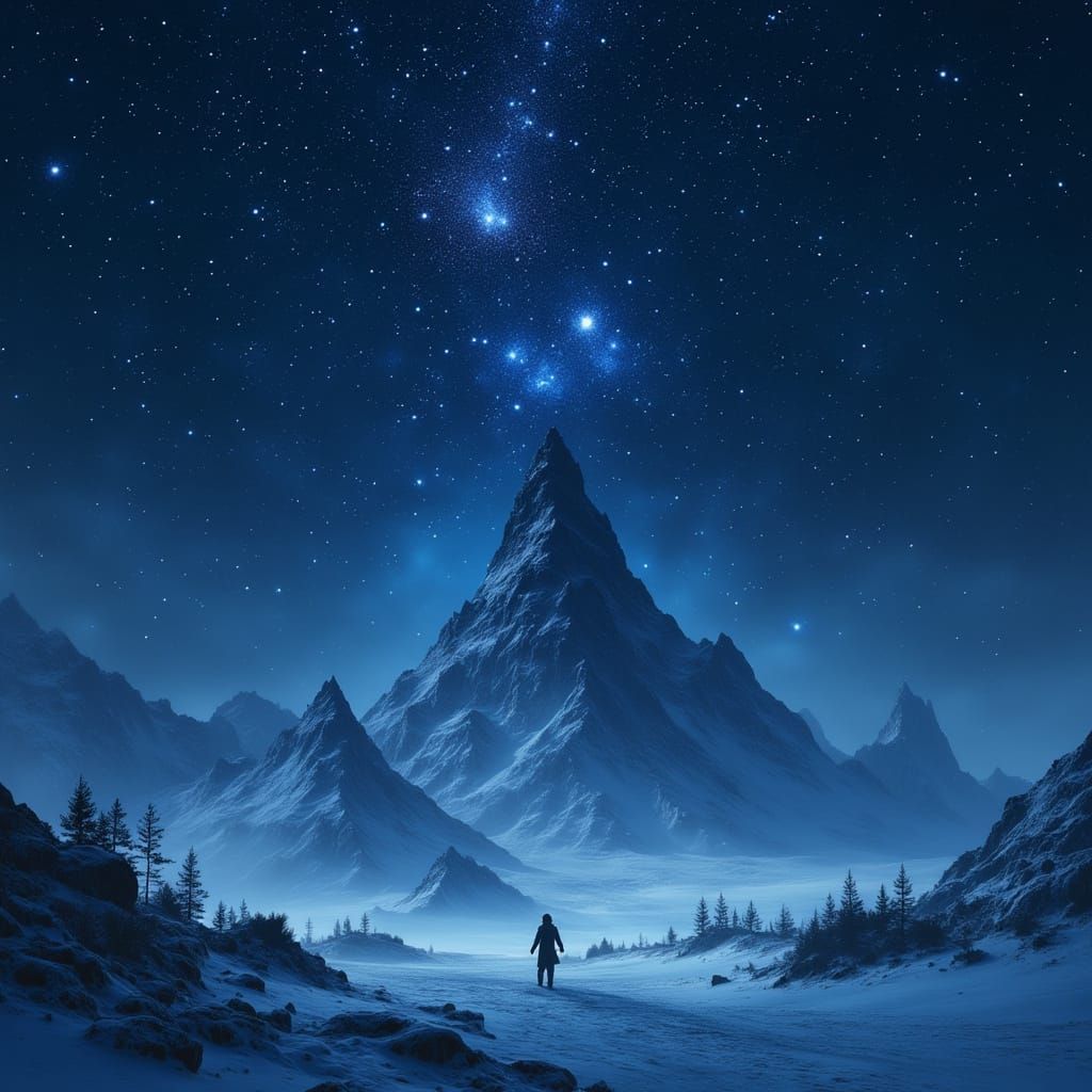 Frozen Starry Night Landscape with Destined Force