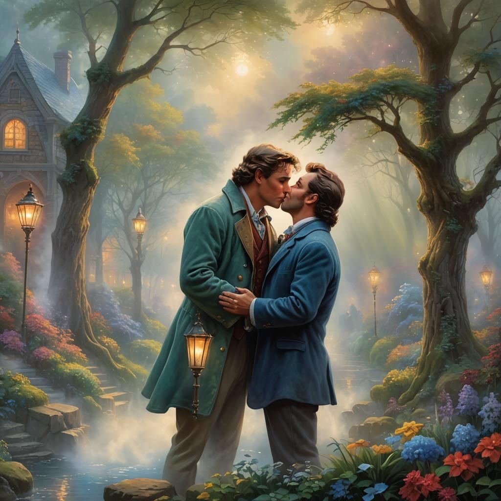 two beautiful men giving each other a very hot kiss