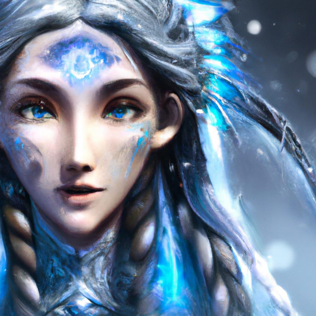 Chione Goddess of Winter. Hair in a French Braid and eyes are steel ...