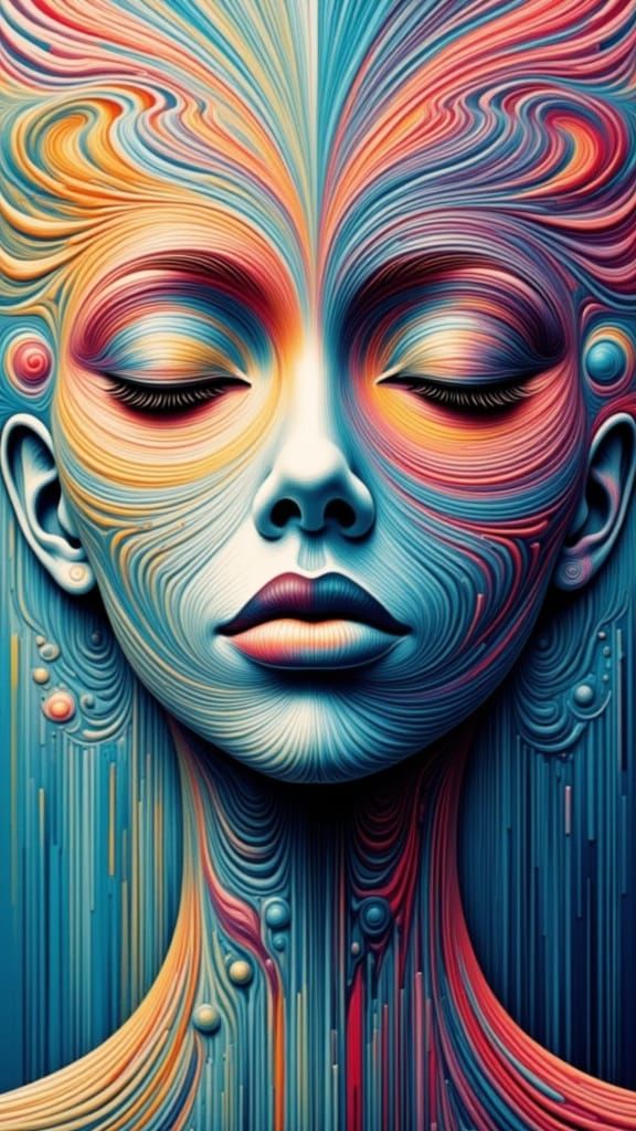Dreamlike Face with Psychedelic Swirls and Geometric Pattern...