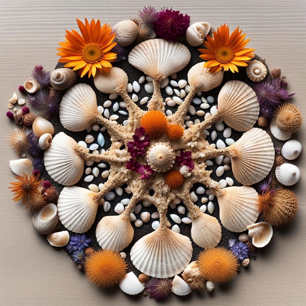 Mandala made of dried flowers and seashells  by @Xcalicoco