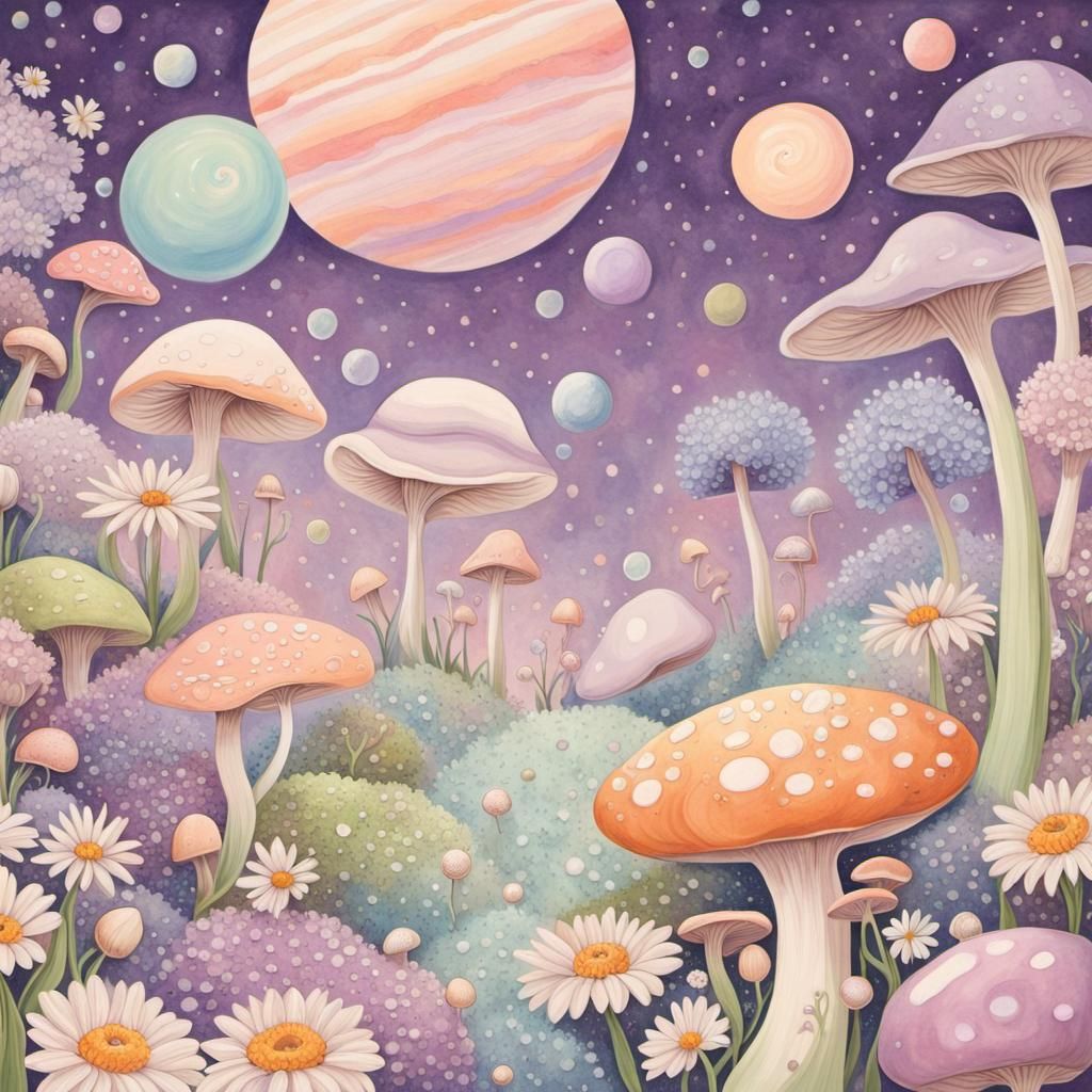 Pastel Planetarium Wonderland with Vintage 70s Flair