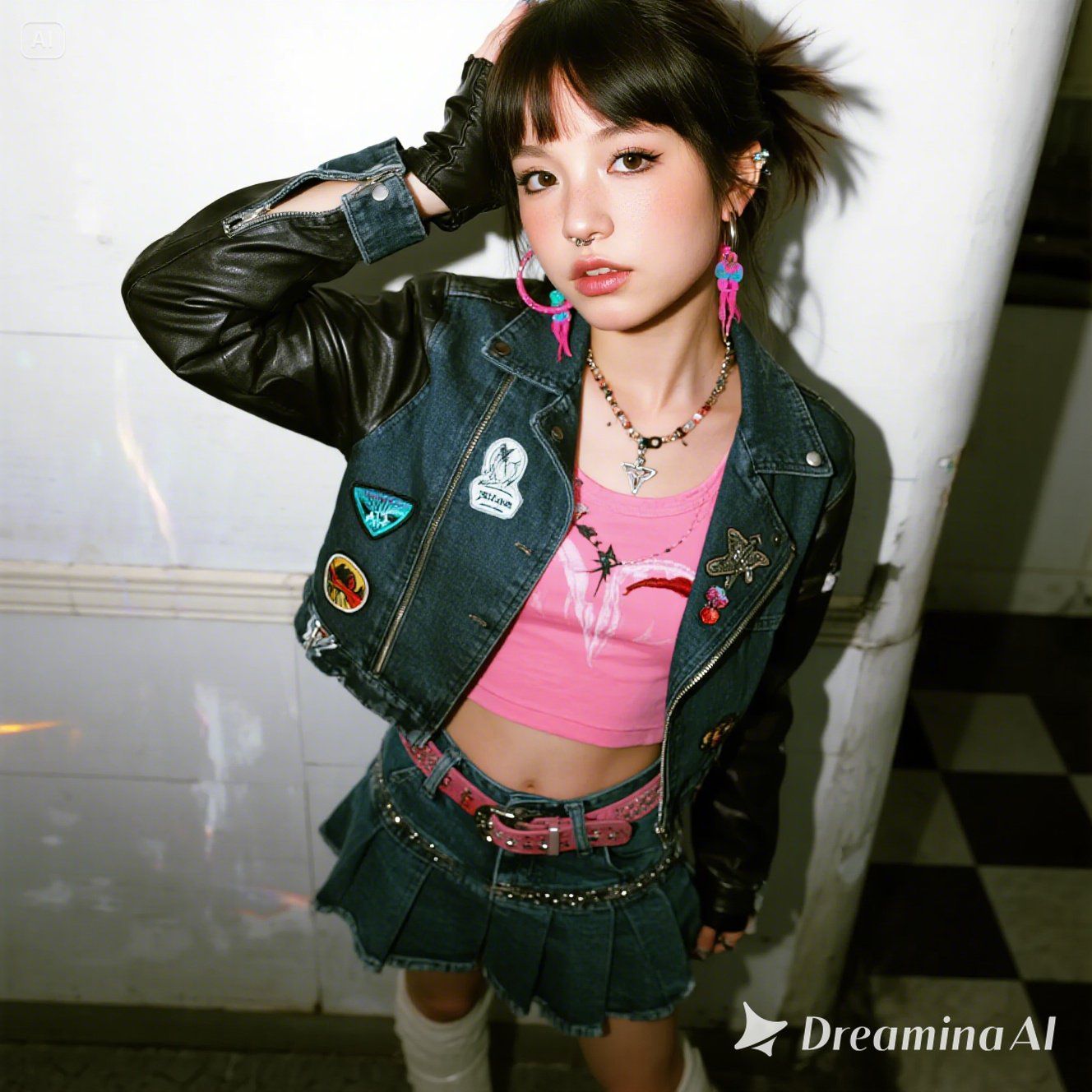 80's punk girl with cute-punk mix outfit