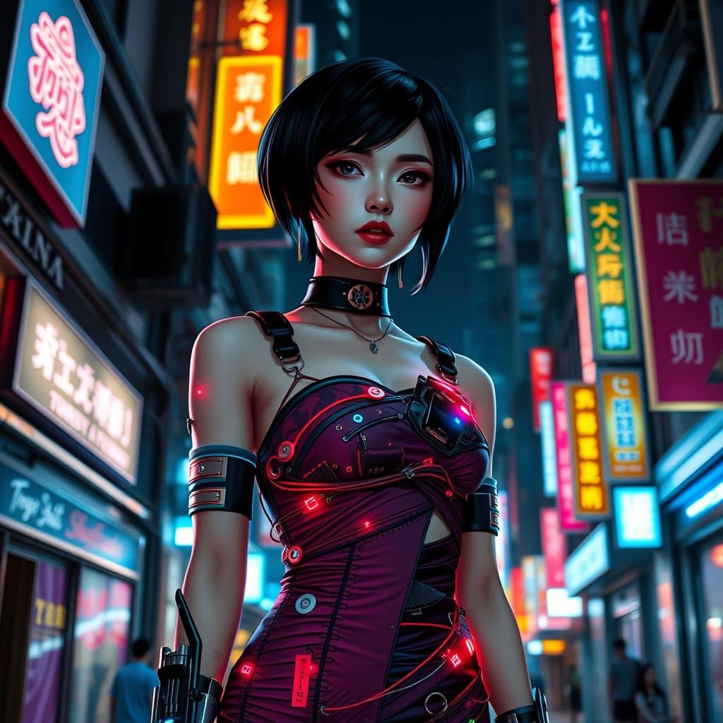 Cyberpunk Thai Woman in Futuristic Bangkok Alley