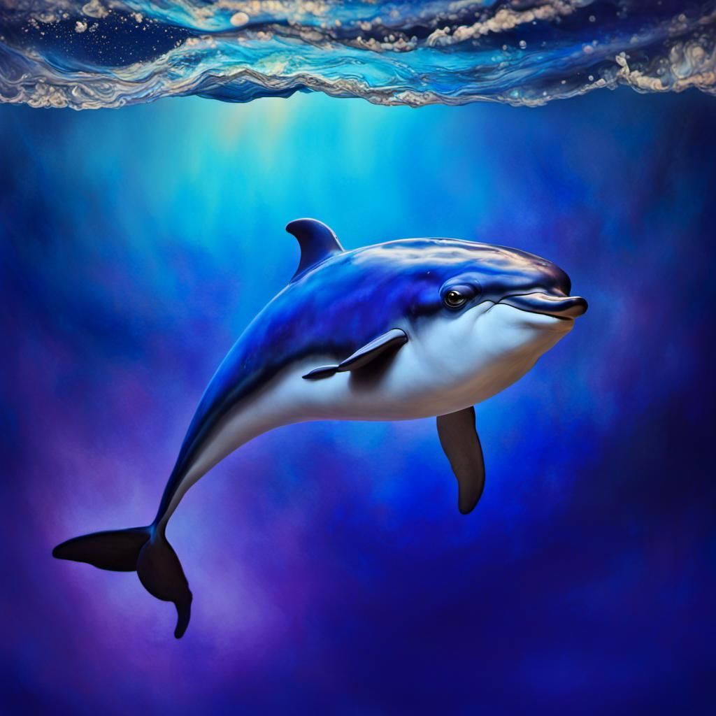 Surreal Dolphins in Deep Blue Sea with Aurora