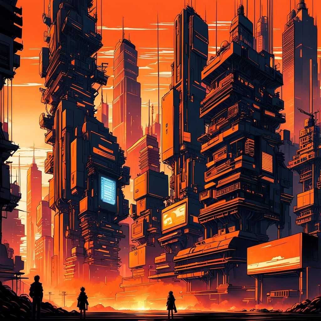 orange sunset in an orange cyberpunk city - AI Generated Artwork ...