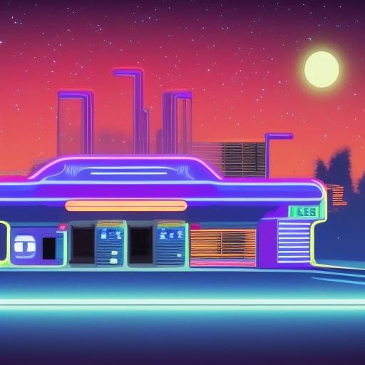 Retro Intergalactic Gas Station - AI Generated Artwork - NightCafe Creator