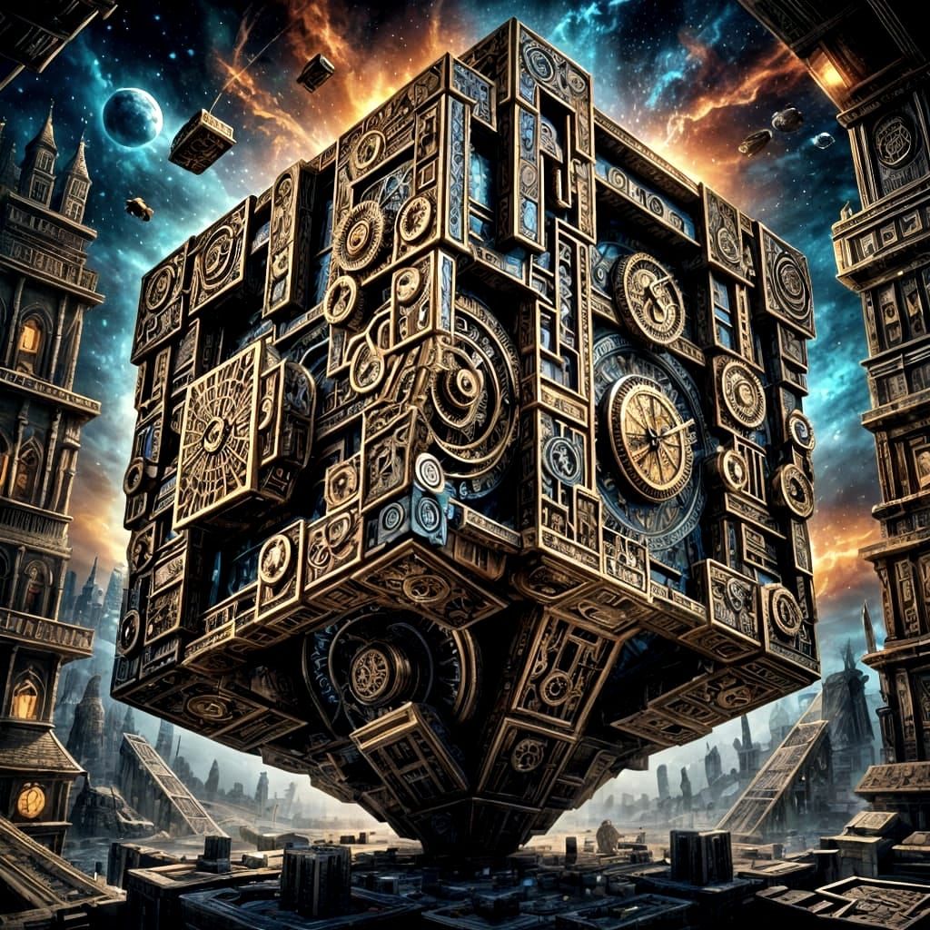 Surreal Time Cube in Digital Matte Painting Style