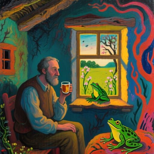 He would live in his own secluded house
Light would pour in his window
Perhaps
He would drink a little
And listen to the frogs in the spring...