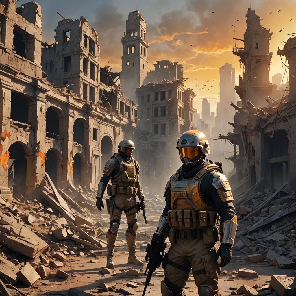 Weary Soldier in Dystopian City: Realistic Digital Art