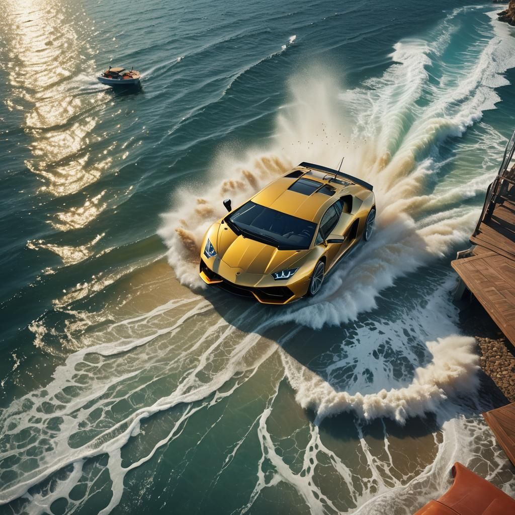 Lamborghini Supercar on Beach at Golden Hour