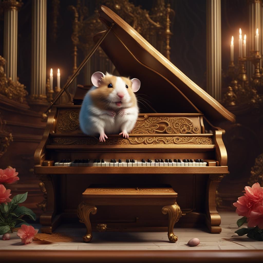 A hamster playing on a piano