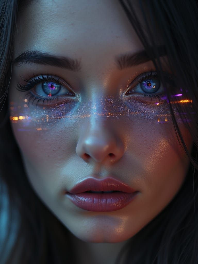 Close, symmetrical portrait of a beautiful woman in graphite tones;