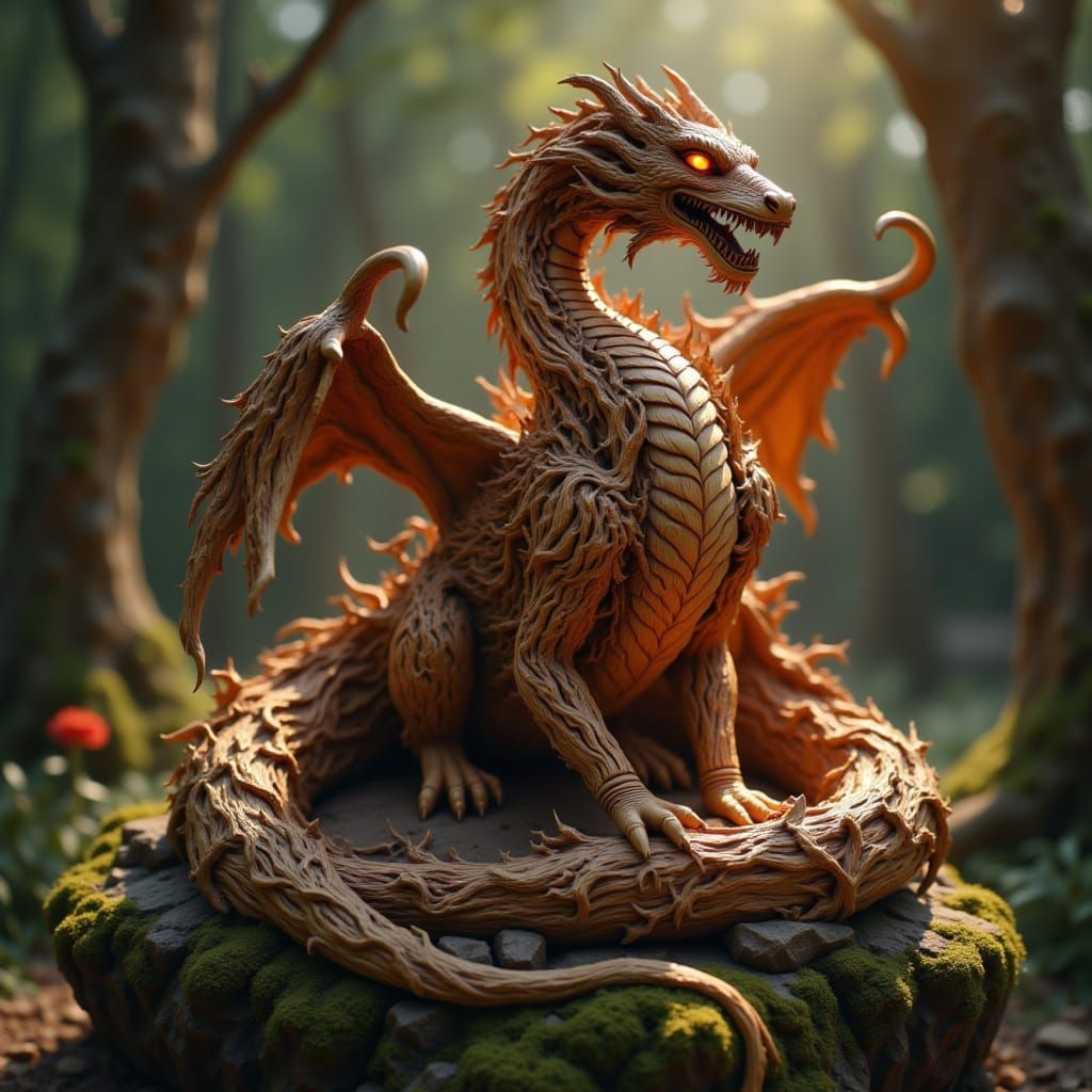 dragon made of wood <lora:The Wood of Red:1.0>