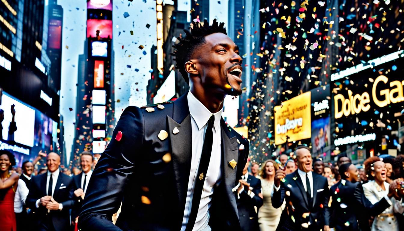 joyous celebrations with confetti raining in time square young black