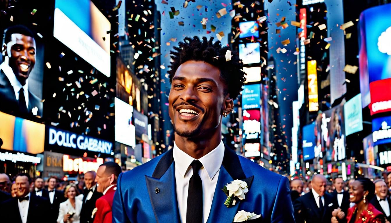 joyous celebrations with confetti raining in time square young black