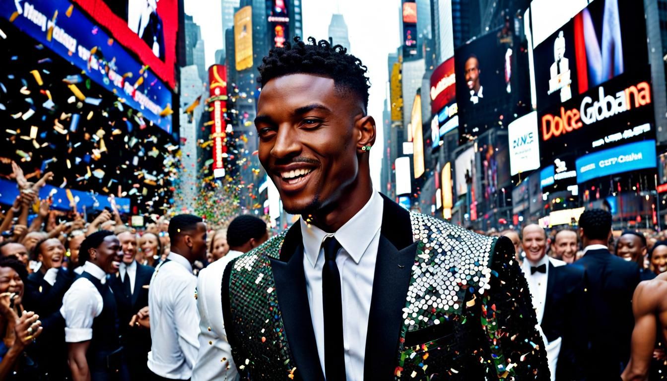 joyous celebrations with confetti raining in time square young black