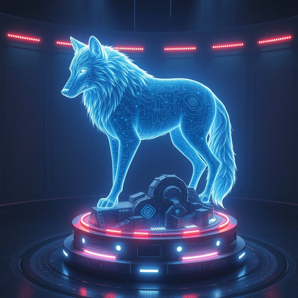 Holographic Wolf Display on Advanced Tech Pedestal  by @Barz