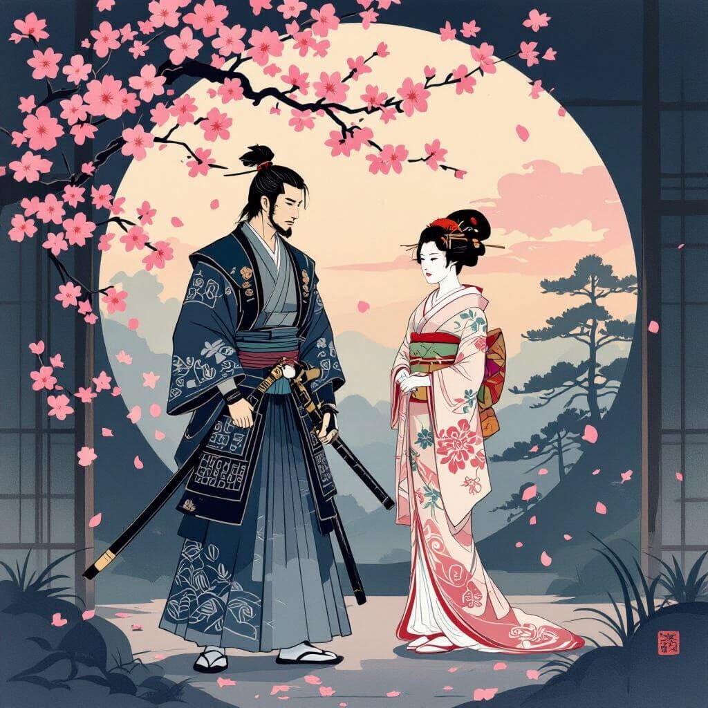 A samurai and a GEISHA 