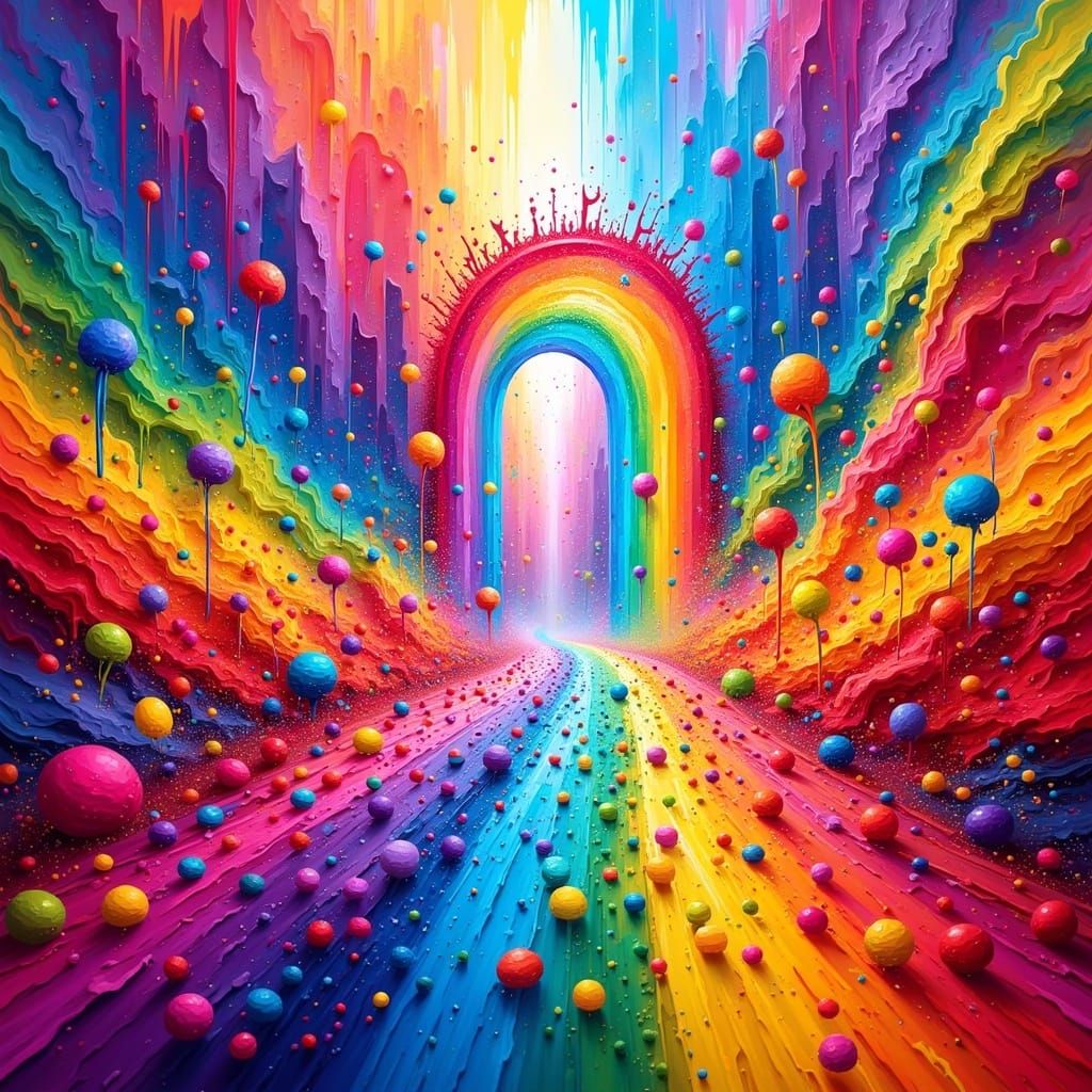 A beautiful colorfull rainbow scene with stunning colors and detail, the scene is vibrant <lora:The Rainbow Game 2-0:0.5> 