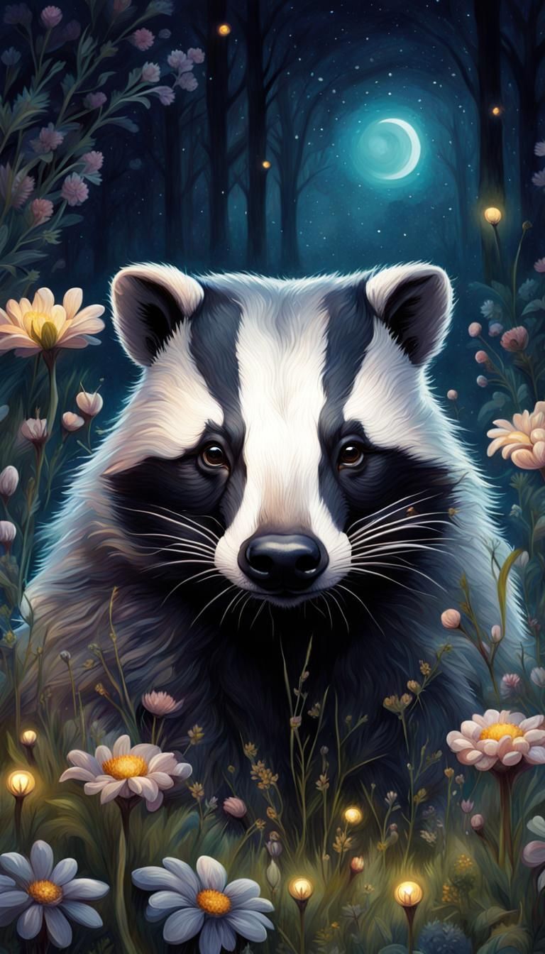 badger in a moonlit forest  by @skeller