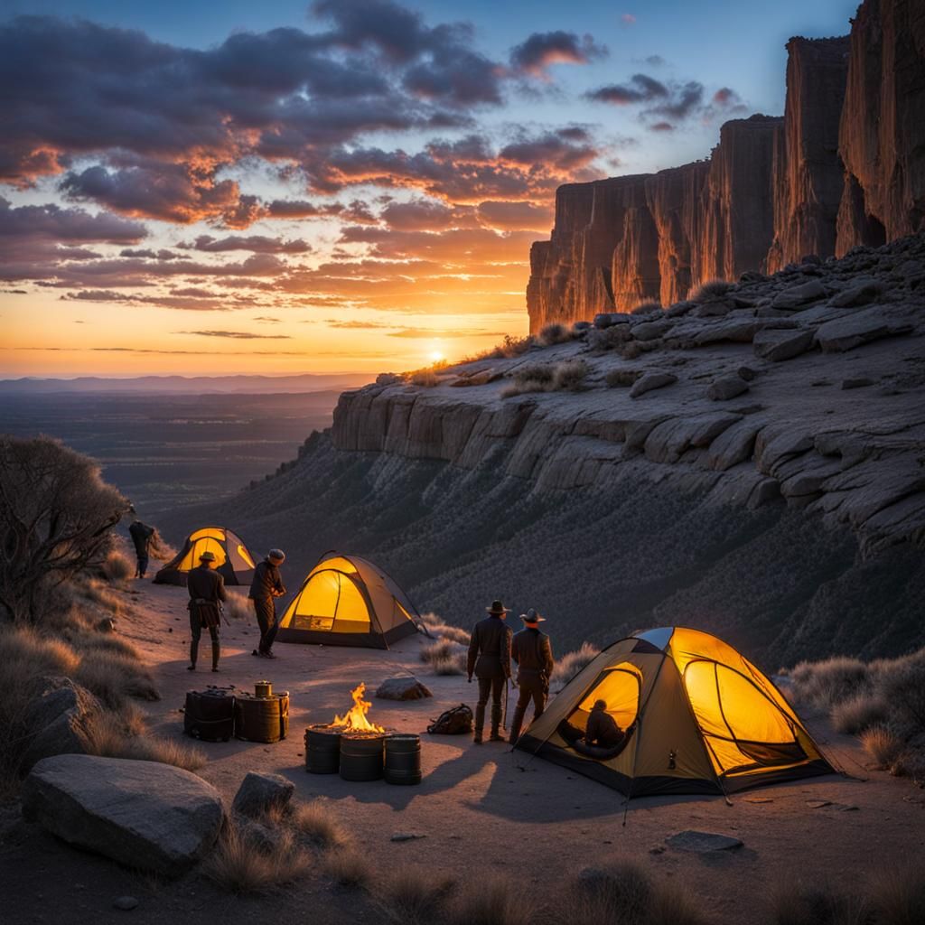 As sunset arrived again they made camp at the opening to a l...