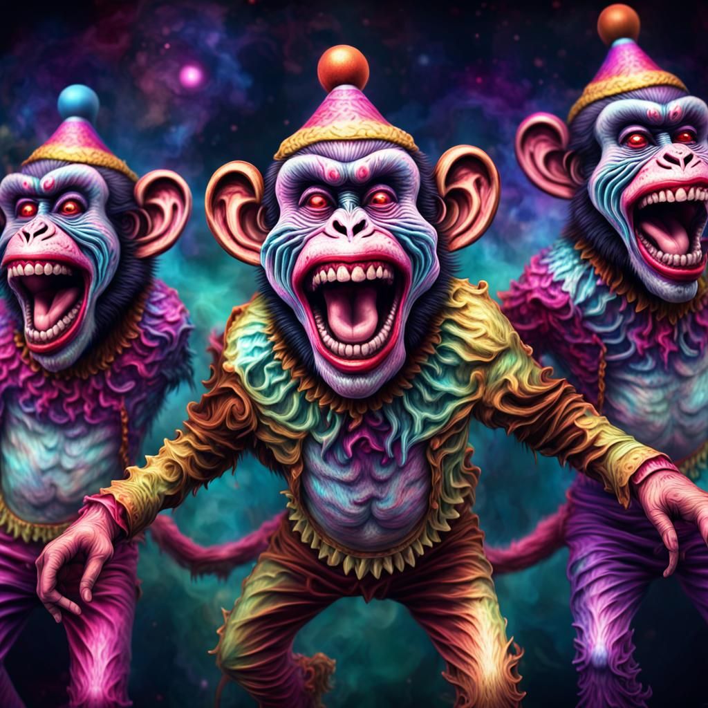 Zombie Monkey Monster Clowns Line Dancing and Grinning Mania...