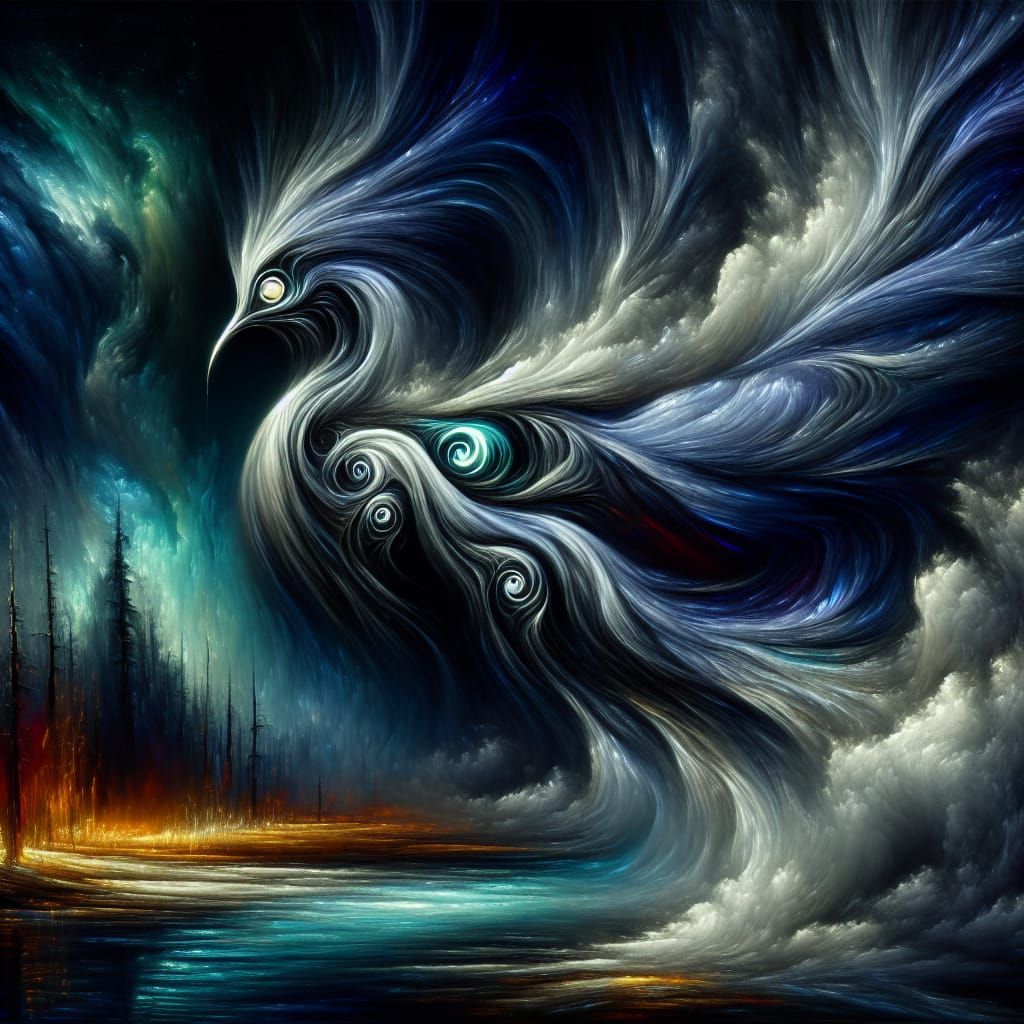 Ethereal Bird Dissolving into Mist, Surreal Oil Painting