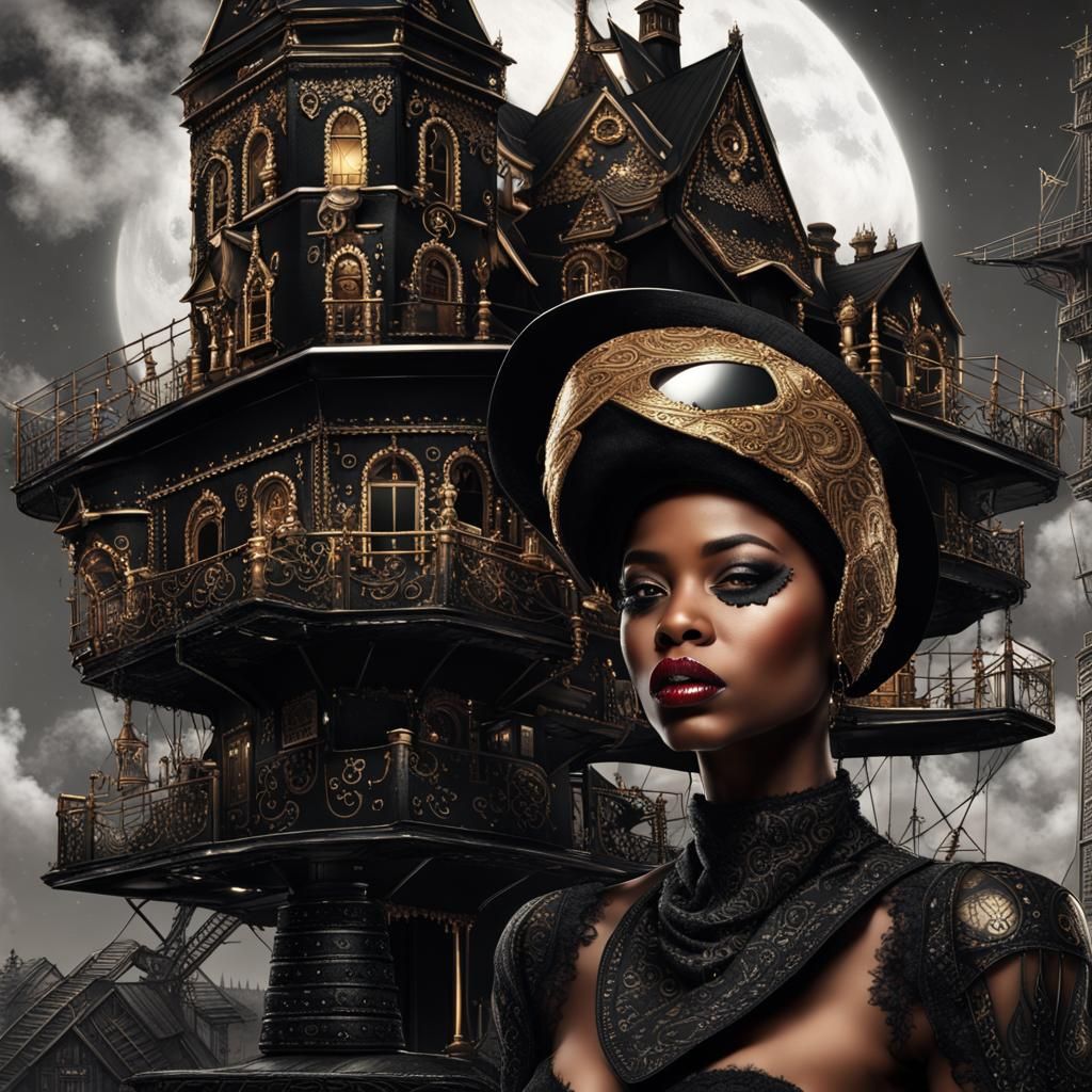 punk art style + female cyborgs + black bandana + golden decoration  by @mansai