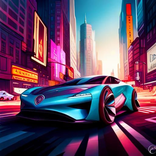 Futuristic car in futuristic city
