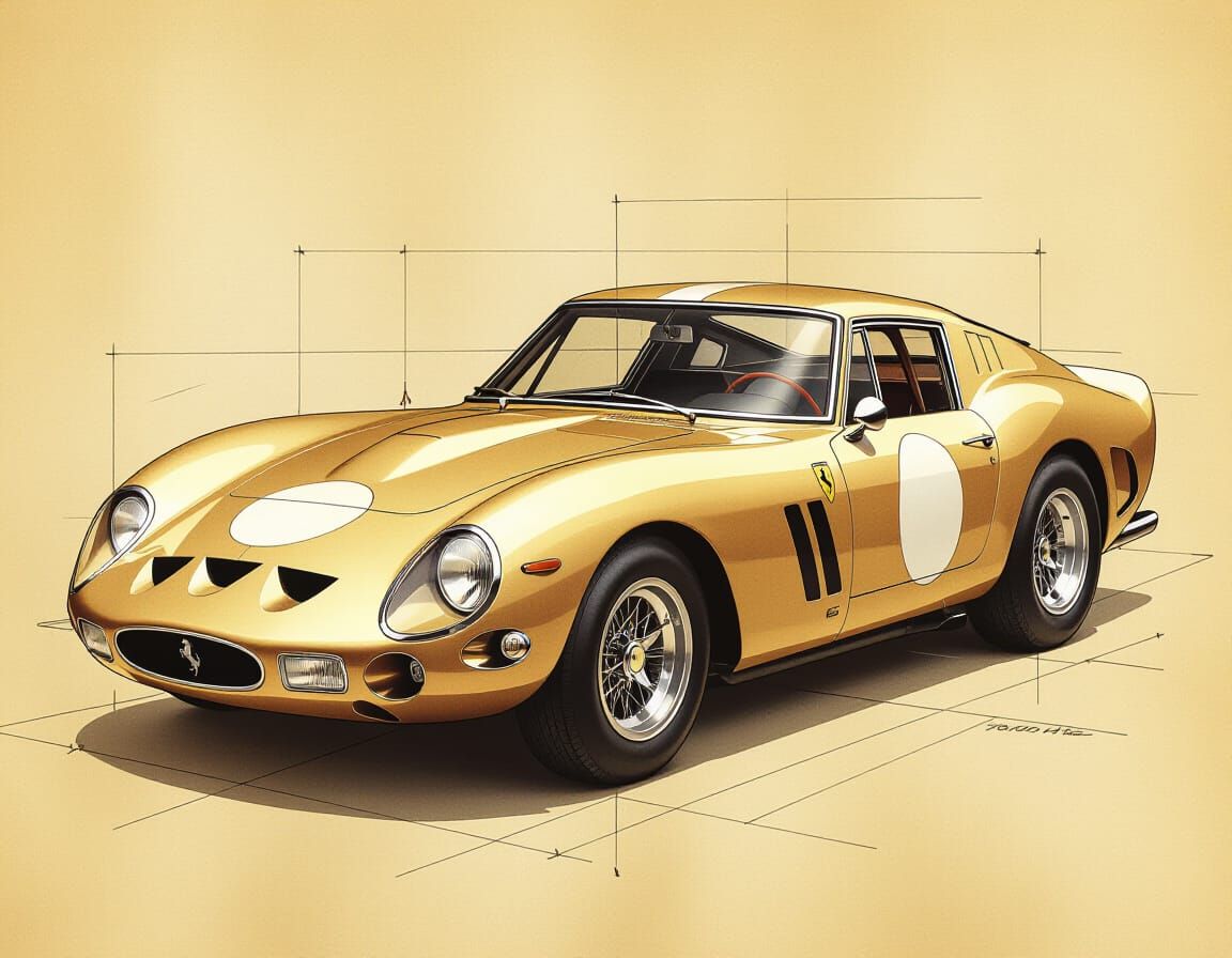  Leonardo Da Vinci draws the 1962 Ferrari 250 GTO.